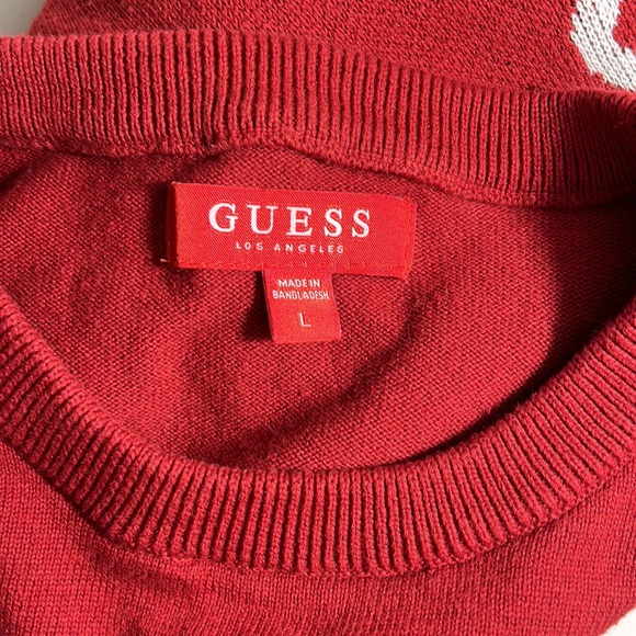 Guess Los Angeles Embroidered Sleeves Mens Sweater Red And Black US Size L - Picture 7 of 8